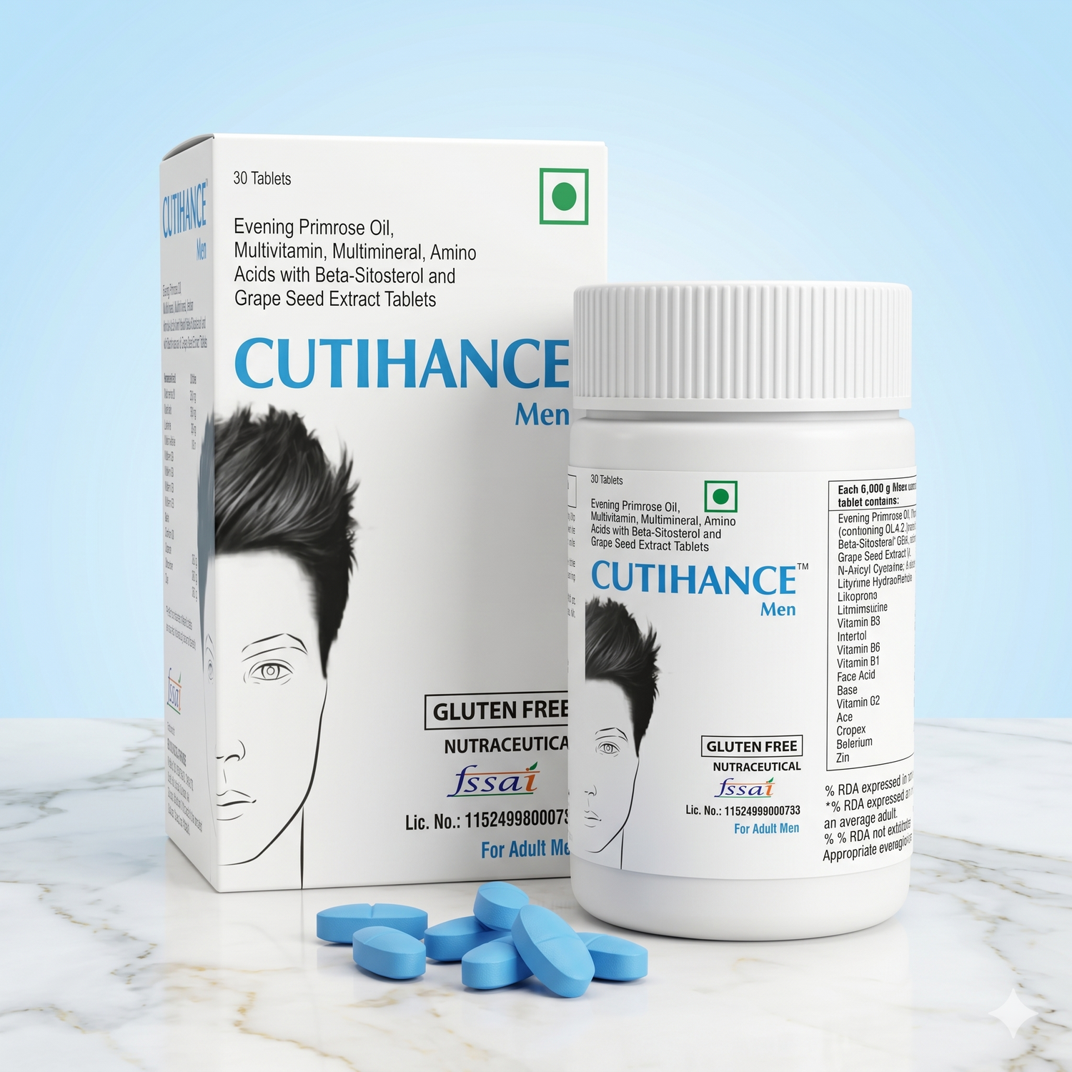 Cutihance Men | Hair & Skin Vitality Supplement with Evening Primrose Oil & Grape Seed Extract