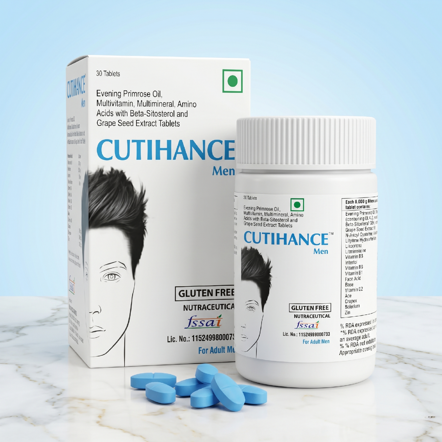Cutihance Men | Hair & Skin Vitality Supplement with Evening Primrose Oil & Grape Seed Extract