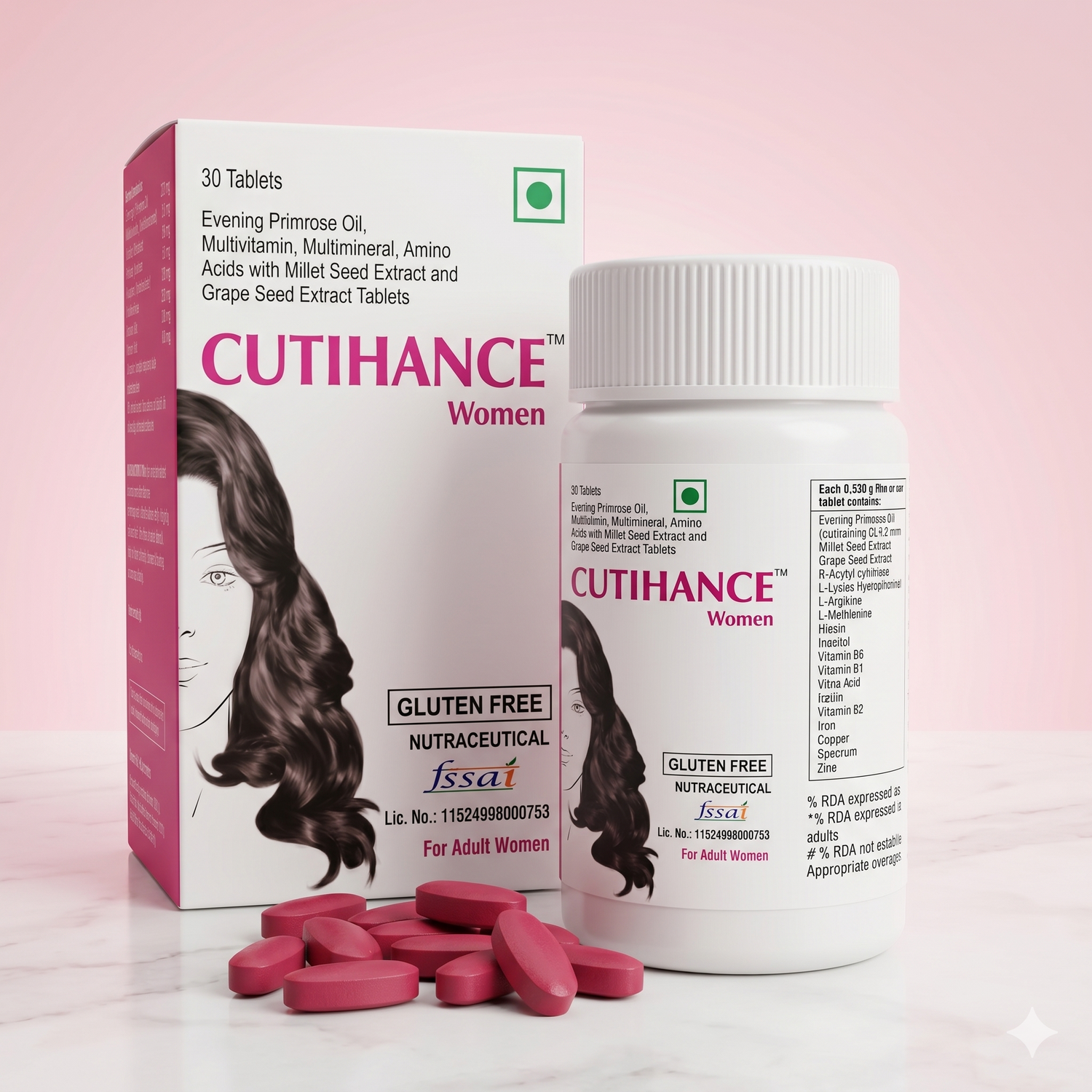 Cutihance Women | Hair & Skin Radiance Supplement with Evening Primrose Oil & Millet Seed Extract