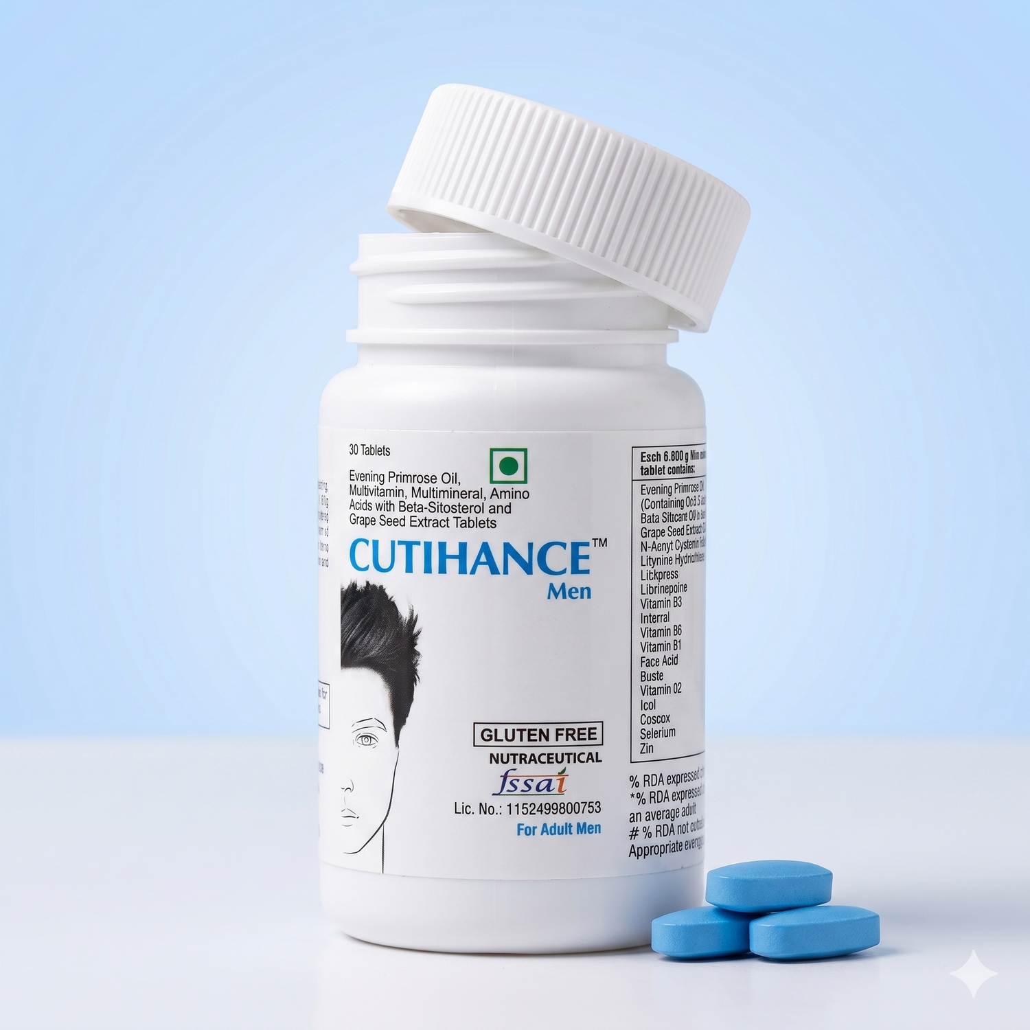Cutihance Men | Hair & Skin Vitality Supplement with Evening Primrose Oil & Grape Seed Extract